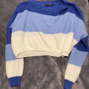Zaful blue and white cropped sweater